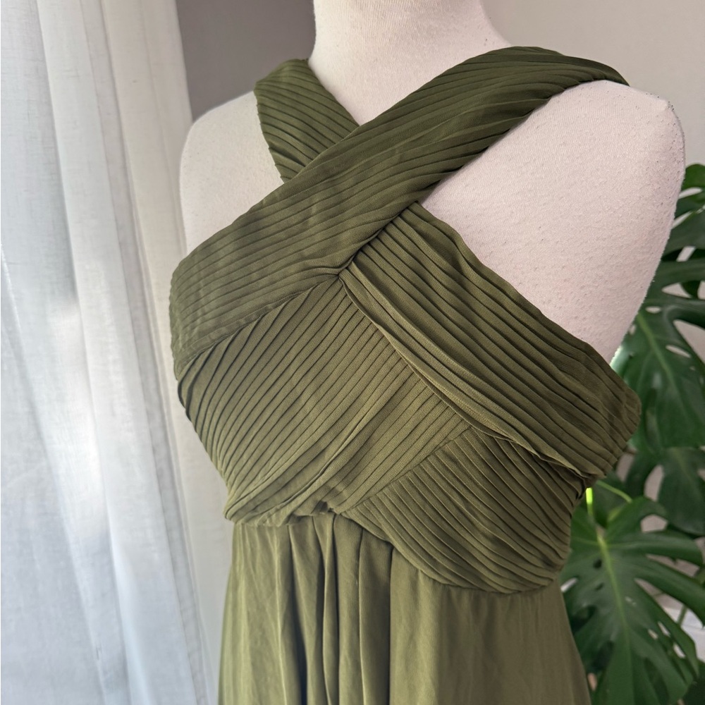 Lulus Olive Pleated Cross-Front‎ Maxi Dress XL - Picture 2 of 5